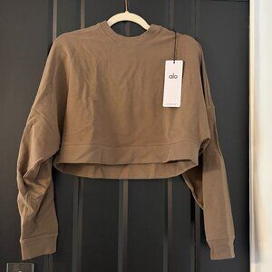 ALO Yoga Cropped Sway Crew Neck Pullover – Olive Tree – NWT
